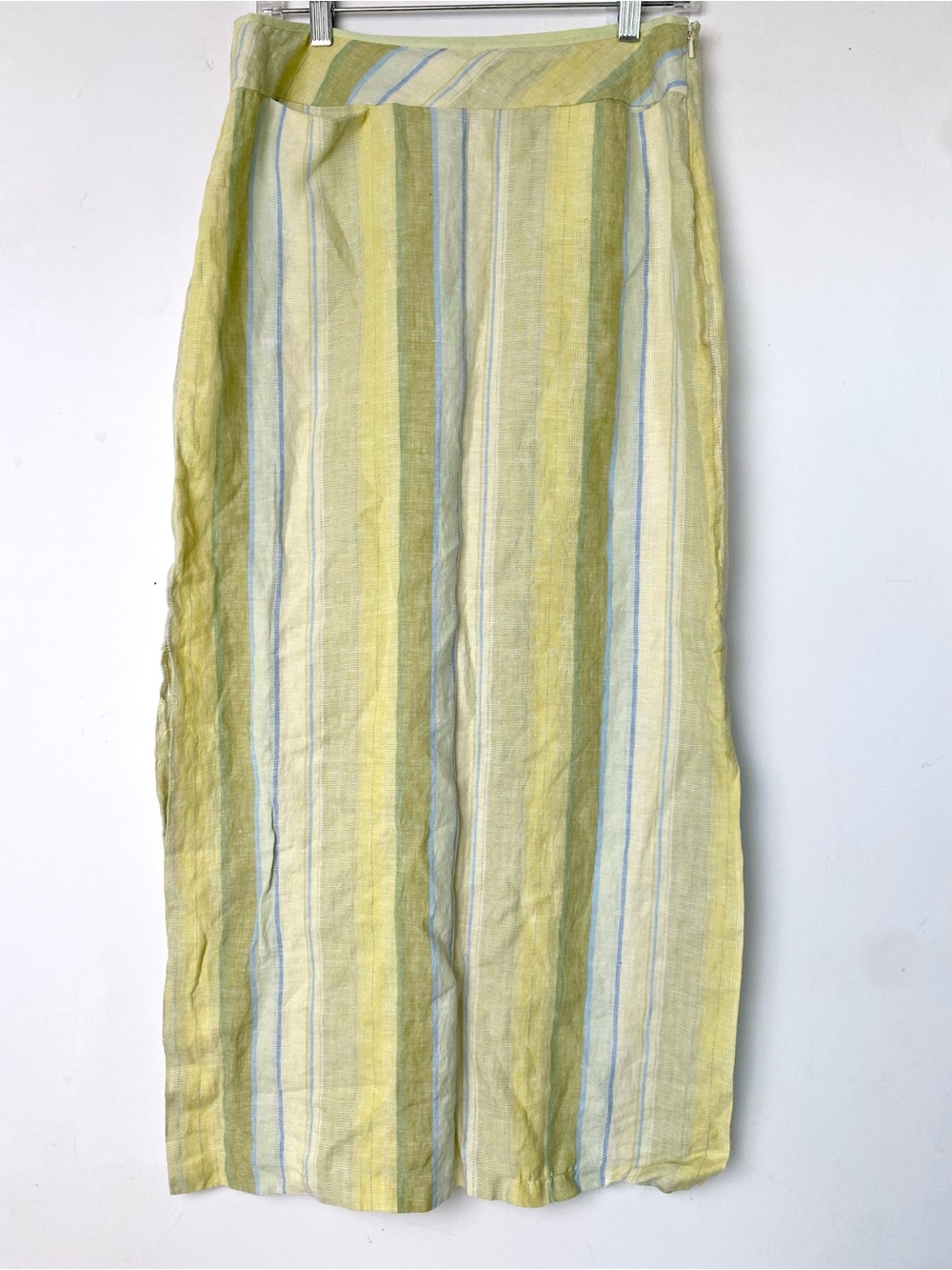 Striped Yellow and Green Linen Maxi Skirt
